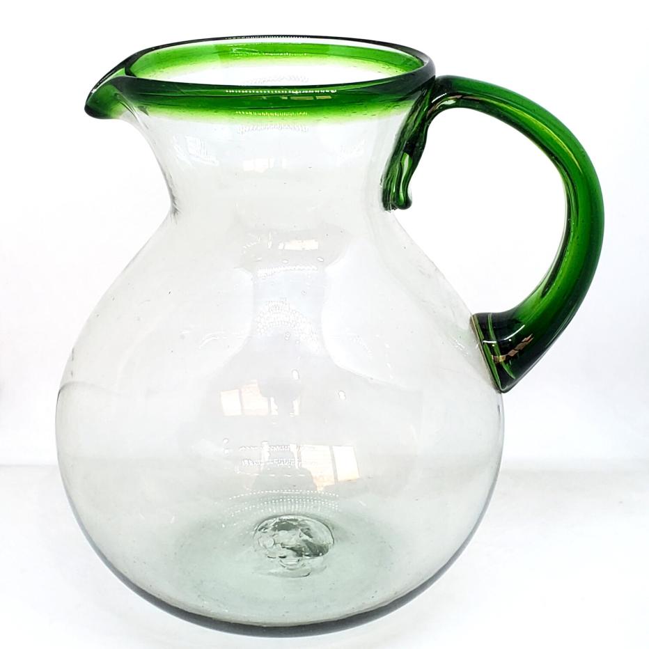 Ofertas / Jarra de vidrio soplado con borde verde esmeralda / Ésta clásica jarra es perfecta para servir cualquier tipo de bebidas refrescantes.